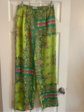 Mango Green and Gold Baroque Print Pants